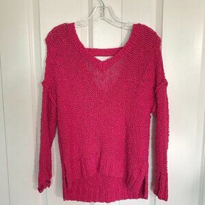 Hollister magenta/ fuchsia pink chunky knit sweater with cutout back, size XS